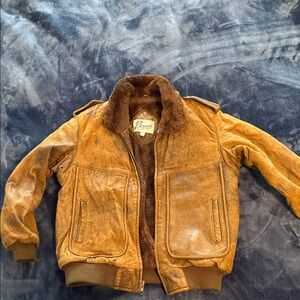 Brown Leather Bomber Jacket